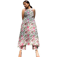 GRECIILOOKS Women Rayon A-Line Regular Fit Kurta Set (Pink, Large)
