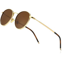 Dervin Ponderable UV Protection Coating Round Sunglasses for Men and Women Classic Metal Sun Glasses (Gold-Brown)