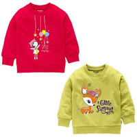 NammaBaby Cotton Girls T-Shirt Chest Printed Full Sleeves Crew Neck Regular Fit Sweatshirt for Light Winters Pack of 2 (6-7 Years, Red-Yellow)