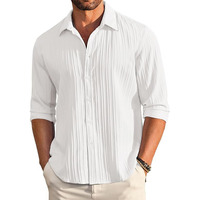 CB-COLEBROOK Men's Casual Button Down Shirts Long Sleeve Linen Shirt Fashion Textured Beach Summer Shirt (in, Alpha, XL, Regular, White)
