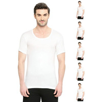 VIP Bonus Classic Men Round Neck Premium Cotton Vest with Sleeves, 100% Pure Combed Cotton, Antibacterial and Odour Control Vest for Mens- Pack of 6, 4XL/110 cm (White)
