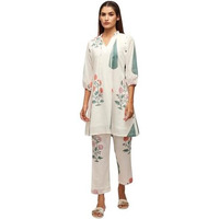 Leriya Fashion Casual Standard Length Rayon Floral Ethnic Co-ord Kurta Set for Women (Available in 2XL and 3XL) (LF-W1964&TR979_White_M)