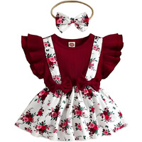 Niren Enterprise Baby Girls Modal Febric Floral Printed Stratchable Maroon Dungaree Frock (FIREFINCH Frock, 9-12 Months) Maroon
