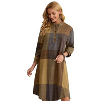 Leriya Fashion Western Dress || Rayon Color Block Half Button Front Dress for Women || Long Cuff Sleeve & Stand Collared Neck Tunic Dress || Office || Summer Dresses for Women. (Large, Mustard)