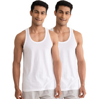 DAMENSCH Men's Neo-Cotton Ribbed Round Neck Vest- Pack of 2- Cotton White- Medium