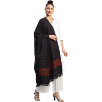 Weavers Villa Women's Cashmere Kullu Design Woven Shawl (SH-400, Black), 100cm X 200cm