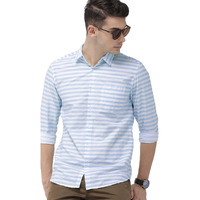 IndoPrimo Men's Classic Fit Cotton Casual Super Striped Shirt for Men Full Sleeves (in, Alpha, L, Regular, Sky)