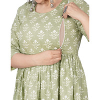 Jikonet Women's Maternity Kurti for Feeding Zippers (244) (Large, Green)