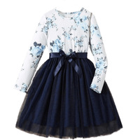 TAGAS Baby-Girl Satin Fit and Flare Knee-Length Dress (KD-96_Blue_5 Years-6 Years)