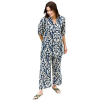 ANNI DESIGNER Women's Cotton Blend Mid Thigh Printed Co-Ord Set (J111 Blue Co-Ord_M_Blue_Medium)