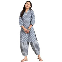 LookMark Women's Trendy Printed Cotton Blend Straight Grey Color Kurta and Afghani Pant Set (KS2070-XXL)