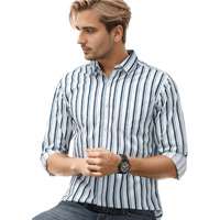 IndoPrimo Men's Western Fit Cotton Casual Bold Striped Shirt for Men Full Sleeves - Spelnder (X-Large, White Blue)