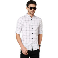 Dennis Lingo Men's Checkered White Slim Fit Cotton Casual Shirt (AZ751_White_M)
