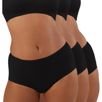 NYKD Cotton Anti-Microbial Panties for Women, Seamless, High Rise, Full Brief, Stretch Full Rear Coverage with Inner Elastic Panty (Combo Pack of 3) Full Brief, NYP036, All Black, L, 1N