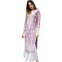 ANNI DESIGNER Women's Cotton Blend Straight Chikankari Embroidered Kurta (Victoria Purple_3XL_Purple_XXX-Large)