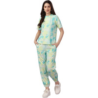 ELLITI Women's Soft Poly Cotton Tie-Dye Printed Crop Length T-Shirt and Pyjama Night Suits Set | Co-ord | Nightwear | Loungewear | Night Dress | Set Of Top And Bottom