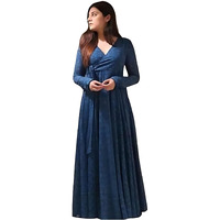 Fashion2wear Women's Blue Color Georgette Long Sleeve Round Neck All Over Print Maxi Length Anarkali XL Stitched Gown for Girls. (Ankita-Blue-XL)