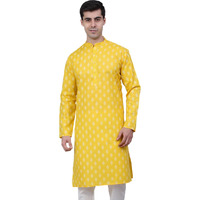 Jompers Men's Cotton Floral Printed Kurtas (Lemon, XXL)