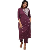 FABNEX kurta set for women | women embroidered kurta set | Women Kurta Sets Kurtis | Women Kurta Pant Set (K-34-38) (L, purple)