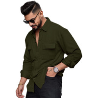 Noble Monk Men's Solid Casual Shirt |Full Sleeve | Regular Fit |Stylish Shirt for Men Olive