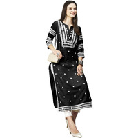 GoSriKi Women's Cotton Blend Embroidered Straight Kurta (Stho-Black-GS_XXL_Black_XX-Large)