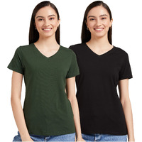 Amazon Brand - Symbol Women's Regular Fit T-Shirt (2VN05_Black&dk Green M)