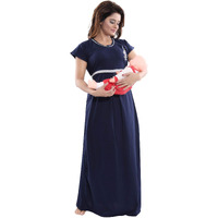 Fabme Women's Hosiery Solid Maxi Nighty (Navy Blue_Free Size_NW0163_Navy Blue_Free Size)