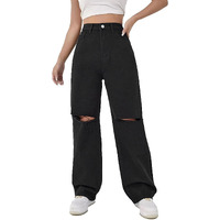 KOTTY Womens Solid High Rise Cotton Lycra Blend Relaxed Fit Jeans Oil Black