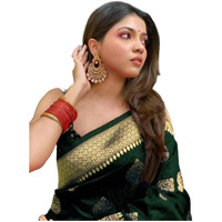 Yashika Women's Banarasi Kanjivaram Saree with Blouse Material (Green)