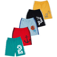 Kyda Kids 100% Cotton Printed Shorts For Boys And Girls - Regular Fit Multicolor, 8-9 Years (Pack Of 5)