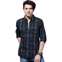 IndoPrimo Men's Classic Fit Checks Cotton Casual Shirt for Men Full Sleeves - Lexus (in, Alpha, M, Regular, Navy Blue)