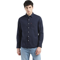 Levis Mens Spread Collar Slim Fit Solid Shirts Navy