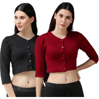 Lux Cottswool Womens Solid Regular (Cottswool_Blouse_Black & Maroon 90)