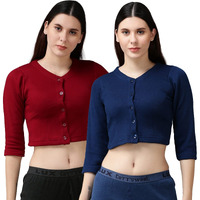 Lux Cottswool Womens Solid Regular (Cottswool_Blouse_Maroon & Blue 100)