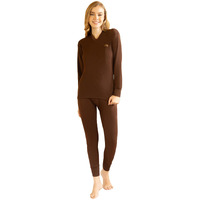 Lux Cottswool Womens V Neck Full Sleeves Thermal Set_LAD_FSV_TRO_BRN_Set_85 Brown