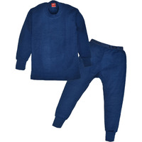Lux Cotts Wool Boys Blue Melange Round Neck Full Sleeves Thermal Top and Bottom Set (Size : 60cm)