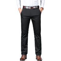 AVANOVA Mens Solid Black Trousers Light Business Style Slightly Stretch Straight Leg Pants for Outdoor Casual Daily Trouser II Mens Regular Casual Pants Trouser (Trouser 126 Black-34)
