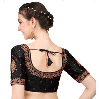 Pujia Mills Blouse Readymade Stylish Design Half Sleeve Blouse Readymade maggam Work Blouse for Women Saree Blouse Readymade Blouses for Women Readymade aari Work Blouse (Black Blouse, 38)