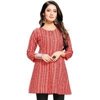 Shiv Textiles Rayon Fabric Printed Round Neck Short Kurtis for Women Top Dresses Kurti for Ladies & Girls Kurtis (GAJARI_L)