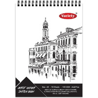 VARIETY CANVAS 50 Sheet A5 Sketchbook Set | Top Spiral-Bound Sketchpad for Artists | Sketching and Drawing Acid Free Paper, for Doodling | Artist Oxfort Sketch Book (Mix)