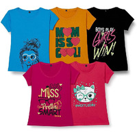 T2F Girl's Solid Regular Fit T-Shirt (GLS-TSRT-01_Multicolor 2 13-14 Years)