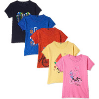 T2F Girls Solid Regular Fit T-Shirt Pack of 5(GLS-TSRT-01_Multicolor 4_2 Years-3 Years)