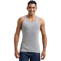 Jockey FP04 Men's Super Combed Cotton Rib Round Neck Sleeveless Vest with Extended Length for Easy Tuck_Grey Melange & Teal Green_XL