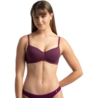 Jockey 1723 Women's Wirefree Padded Super Combed Cotton Elastane Stretch Medium Coverage Lace Styling T-Shirt Bra with Adjustable Straps_Prune_32B