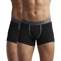 Jockey Men's Super Combed Cotton rib fabric Trunks with Ultrasoft and Durable waistband & Engineered to prevent thigh ride up (Pack of 2) 8015_Black_S