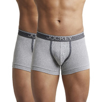 Jockey Men's Super Combed Cotton rib fabric Trunks with Ultrasoft and Durable waistband & Engineered to prevent thigh ride up (Pack of 2) 8015_Grey Melange_M