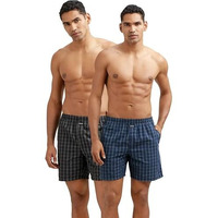 Jockey 1223 Men's Super Combed Mercerized Cotton Woven Checkered Boxer Shorts with Side Pocket (Pack of 2)_Navy & Black_S