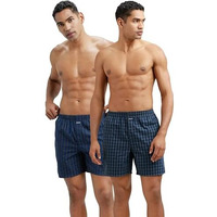 Jockey 1223 Men's Super Combed Mercerized Cotton Woven Checkered Boxer Shorts with Side Pocket (Pack of 2)_Navy_M