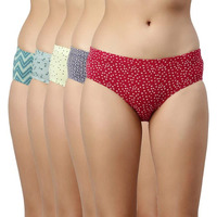 Enamor Stretchable Cotton Hipster Panties for Women Pack of 5, Full Coverage Grip Fit with Antimicrobial & Stain Release Technology-CR17-Assorted-Colors and Prints May Vary (CR17_Multicolorprint5_L)