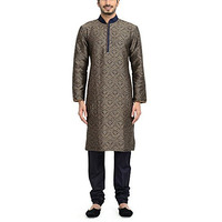 Manyavar Men's Blended Kurta & Churidar Set, Blue-Beige - Small (S952509-306)